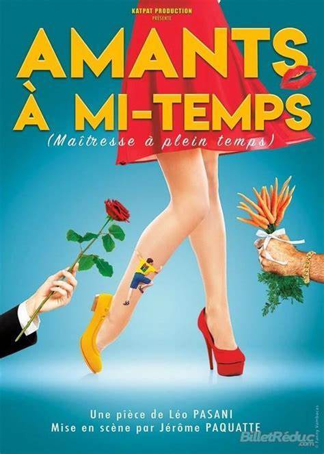 Affiche de la pièce de théâtre "Amants à mi-temps" de 2024 - Compagnie de théâtre lyonnaise Nandi - Saison culturelle 2022/2023