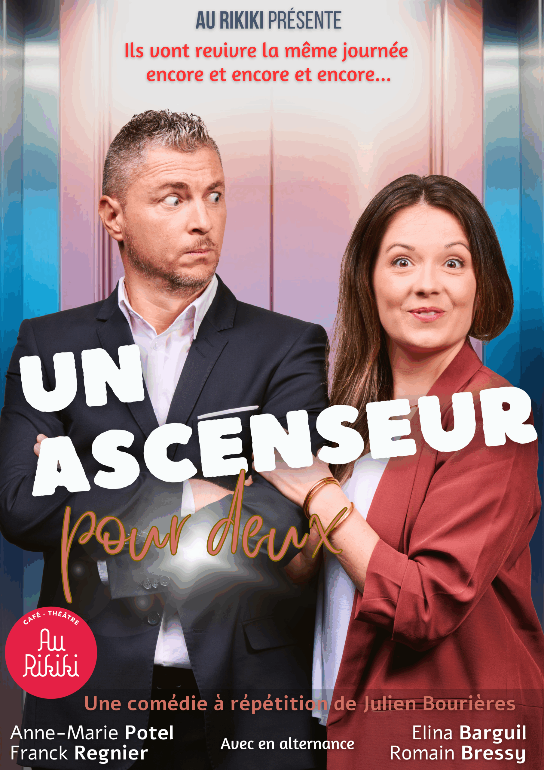 Affiche de la pièce de théâtre "Un Ascenseur pour deux" présentée au Domaine de Damian pour la saison culturelle 2025/2026
