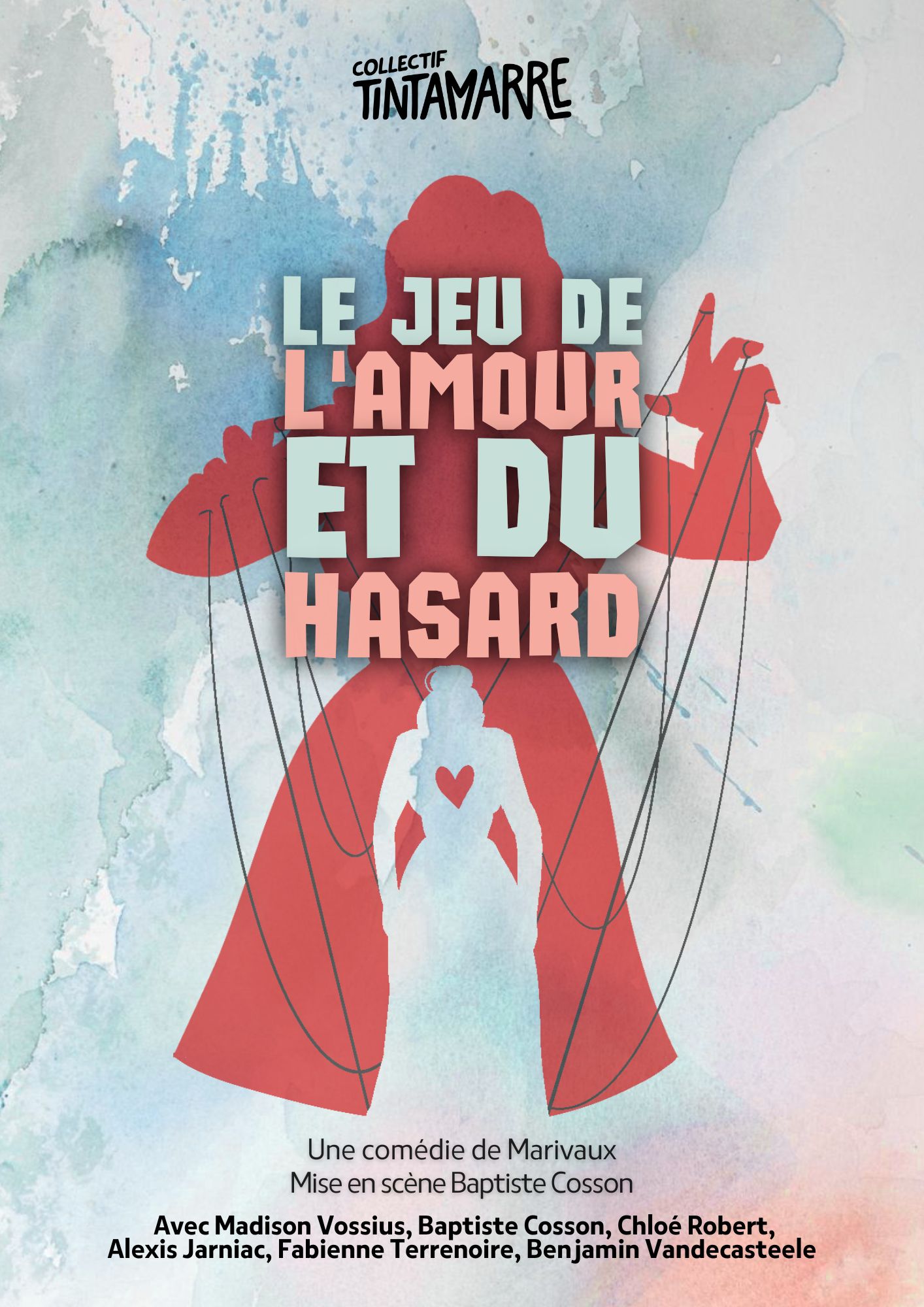 Affiche de la pièce de théâtre "Le Jeu de l'amour et du Hasard" présentée au Domaine de Damian pour la saison culturelle 2025/2026